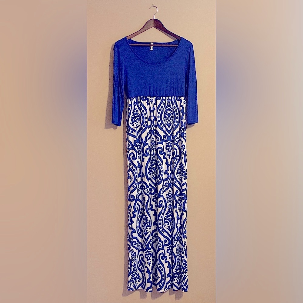PINKBLUSH damask empire waist maternity maxi dress - Size L - cobalt royal blue